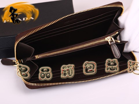 M506A Prada錢包 普拉達男士牛皮金色拉鏈長錢夾 Prada長款錢包 Prada錢夾 啡色