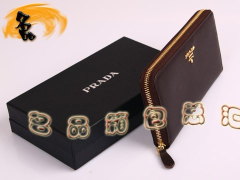 M506A Prada錢包 普拉達男士牛皮金色拉鏈長錢夾 Prada長款錢包 Prada錢夾 啡色