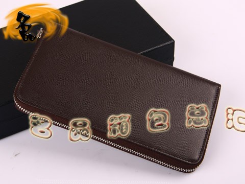 M506A Prada錢(qián)包 普拉達(dá)男士牛皮銀色拉鏈長(zhǎng)錢(qián)夾 Prada長(zhǎng)款錢(qián)包 Prada錢(qián)夾 啡色