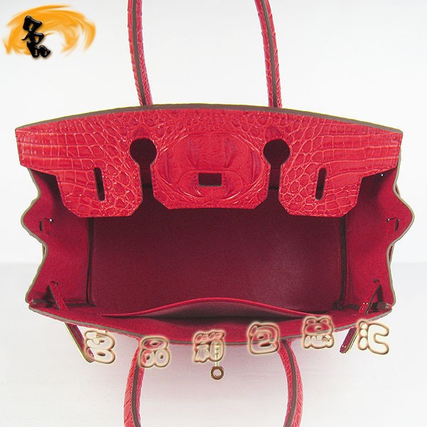 6088 Hermes Birkin 鉑金包 愛馬仕女包 Hermes手提包 鱷魚頭紋(30) 大紅色金扣