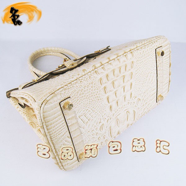 6088 愛馬仕女包 Hermes手提包 Hermes Birkin 鉑金包 鱷魚頭紋(30) 米白色金扣