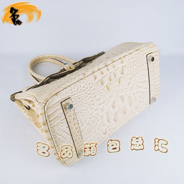 6088 愛馬仕女包 Hermes手提包 Hermes Birkin 鉑金包 鱷魚頭紋(30) 米白色銀扣