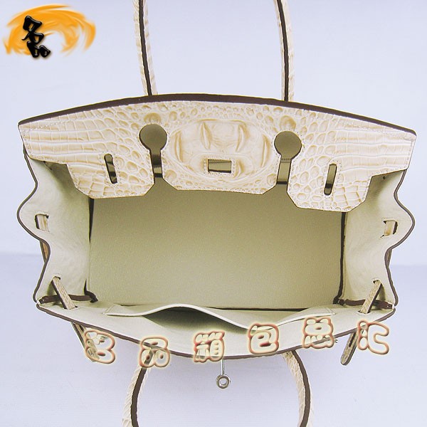 6088 愛馬仕女包 Hermes手提包 Hermes Birkin 鉑金包 鱷魚頭紋(30) 米白色銀扣