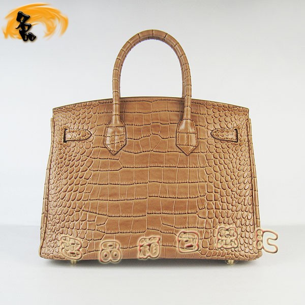 6088 愛馬仕女包 Hermes手提包 Hermes Birkin 鉑金包 鱷魚紋(30) 淺啡色金扣