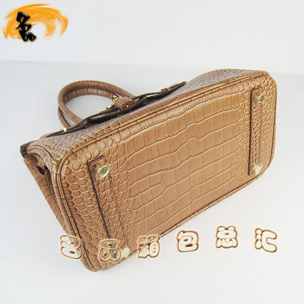 6088 愛馬仕女包 Hermes手提包 Hermes Birkin 鉑金包 鱷魚紋(30) 淺啡色金扣