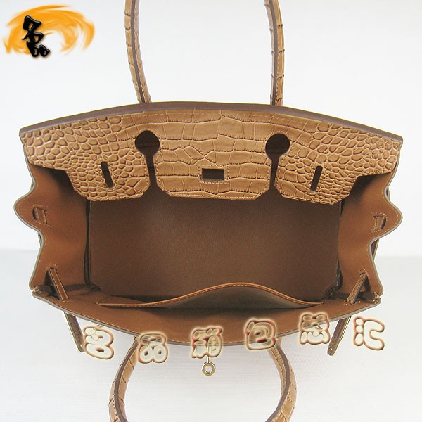 6088 愛馬仕女包 Hermes手提包 Hermes Birkin 鉑金包 鱷魚紋(30) 淺啡色金扣