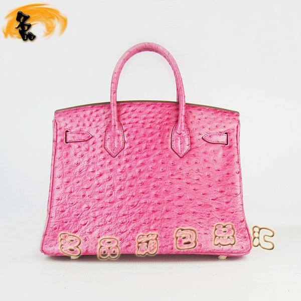 6088 愛(ài)馬仕女包 Hermes手提包 Hermes Birkin 鉑金包 鴕鳥(niǎo)紋(30) 玫紅色金扣