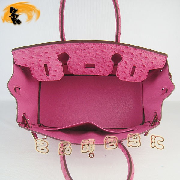 6088 愛(ài)馬仕女包 Hermes手提包 Hermes Birkin 鉑金包 鴕鳥(niǎo)紋(30) 玫紅色金扣