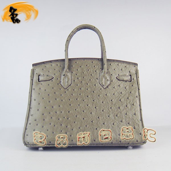 6088 愛(ài)馬仕女包 Hermes手提包 Hermes Birkin 鉑金包 鴕鳥(niǎo)紋(30) 卡其色銀扣