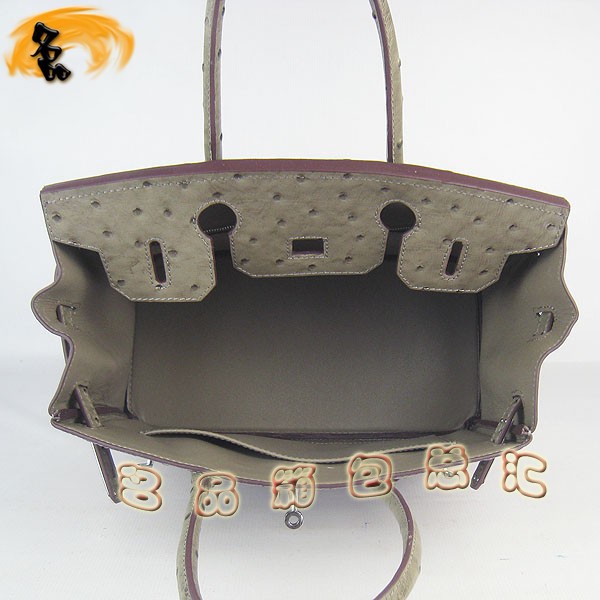 6088 愛(ài)馬仕女包 Hermes手提包 Hermes Birkin 鉑金包 鴕鳥(niǎo)紋(30) 卡其色銀扣