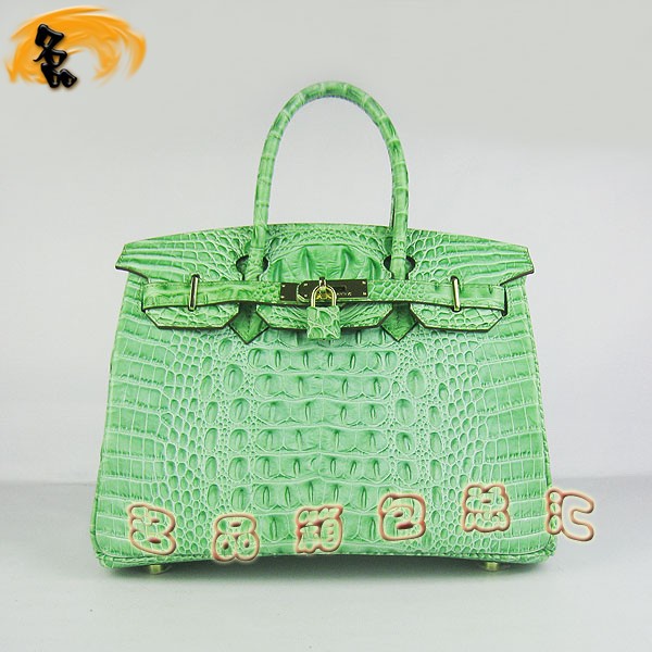 6088 愛馬仕女包 Hermes手提包 Hermes Birkin 鉑金包 鱷魚頭紋(30) 綠色金扣