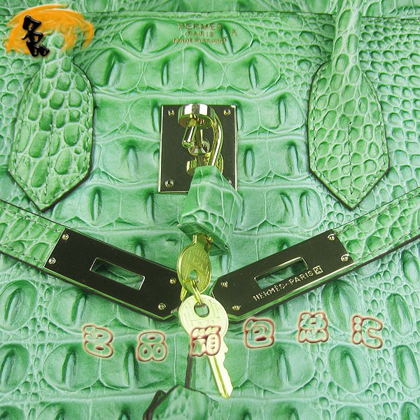 6088 愛馬仕女包 Hermes手提包 Hermes Birkin 鉑金包 鱷魚頭紋(30) 綠色金扣
