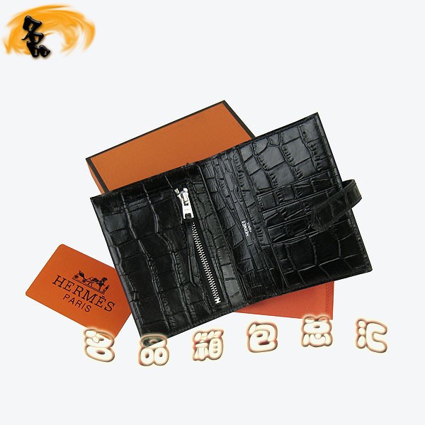 H006 Hermes卡包 愛(ài)馬仕經(jīng)典H扣兩折短款錢夾 Hermes卡夾 鱷魚紋女士錢包 黑色