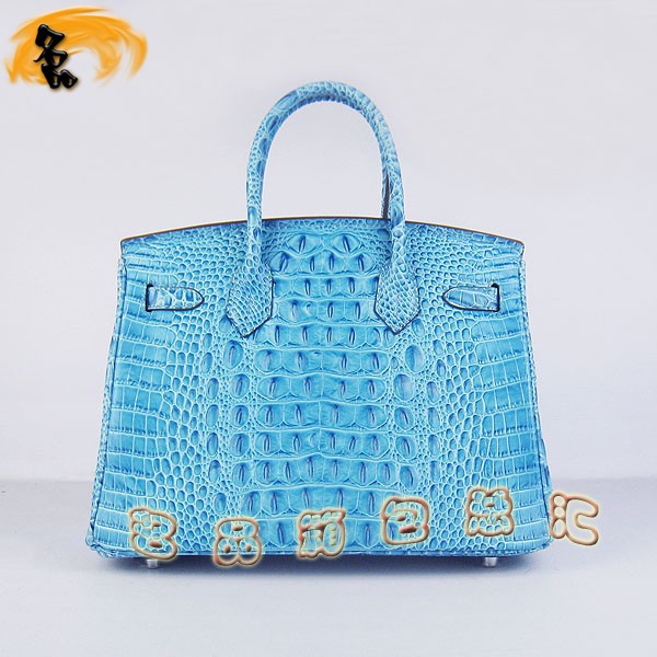 6088 愛馬仕女包 Hermes手提包 Hermes Birkin 鉑金包 鱷魚頭紋(30) 淺藍色銀扣