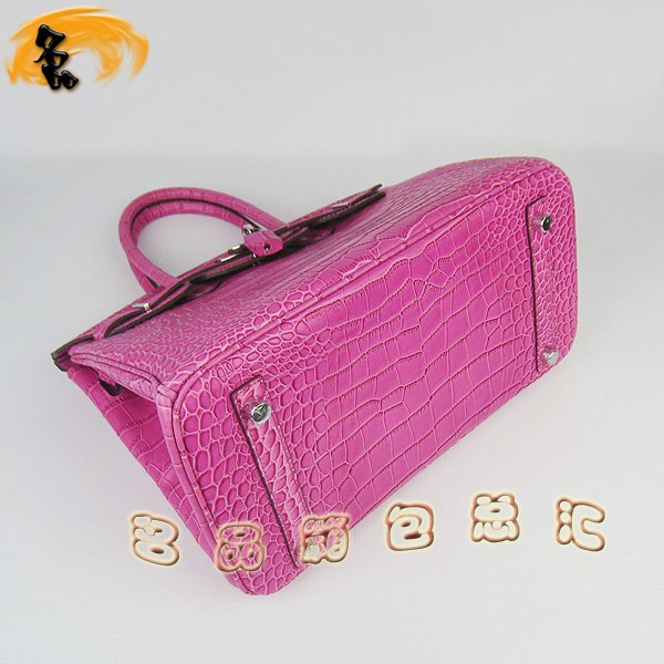 6088 愛馬仕女包 Hermes手提包 Hermes Birkin 鉑金包 鱷魚紋(30) 桃紅色銀扣