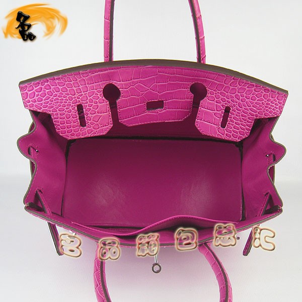 6088 愛馬仕女包 Hermes手提包 Hermes Birkin 鉑金包 鱷魚紋(30) 桃紅色銀扣
