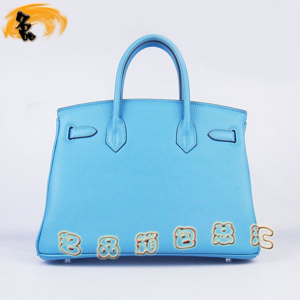 6088 愛馬仕女包 Hermes Birkin 鉑金包 Hermes手提包 荔枝紋(30) 淺藍(lán)色銀扣