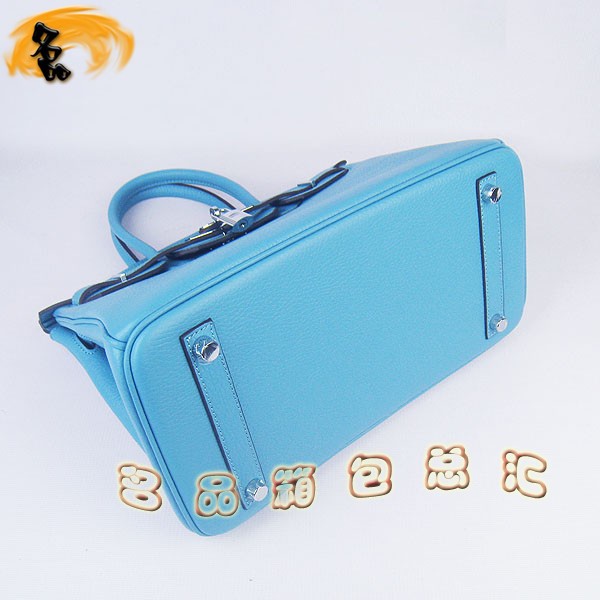 6088 愛馬仕女包 Hermes Birkin 鉑金包 Hermes手提包 荔枝紋(30) 淺藍(lán)色銀扣