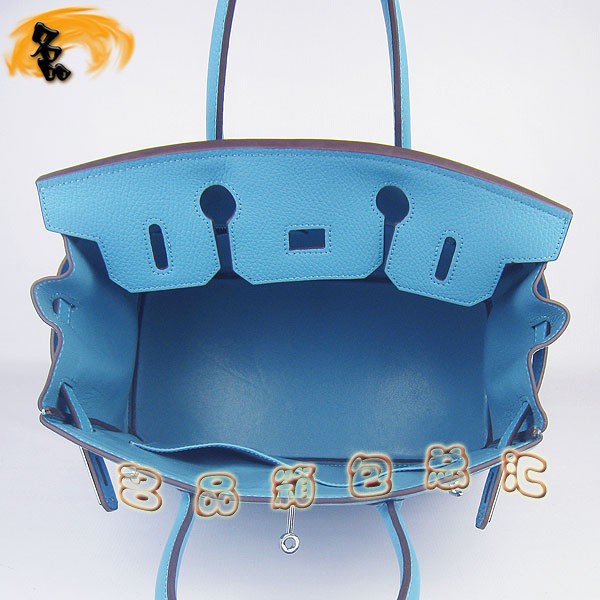 6088 愛馬仕女包 Hermes Birkin 鉑金包 Hermes手提包 荔枝紋(30) 淺藍(lán)色銀扣