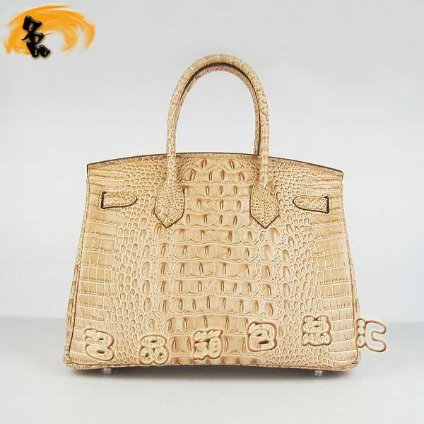 6088 愛(ài)馬仕女包 Hermes手提包 Hermes Birkin 鉑金包 鱷魚(yú)頭紋(30) 土黃色銀扣