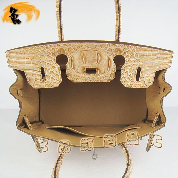 6088 愛(ài)馬仕女包 Hermes手提包 Hermes Birkin 鉑金包 鱷魚(yú)頭紋(30) 土黃色銀扣