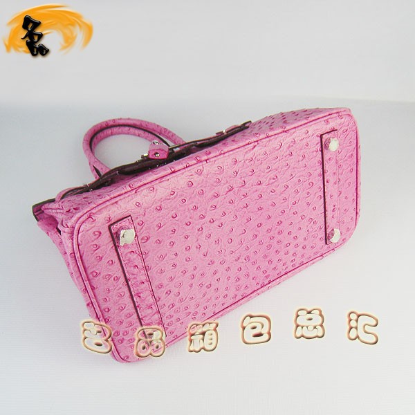 6088 愛馬仕女包 Hermes手提包 Hermes Birkin 鉑金包 鴕鳥紋(30) 桃紅色銀扣