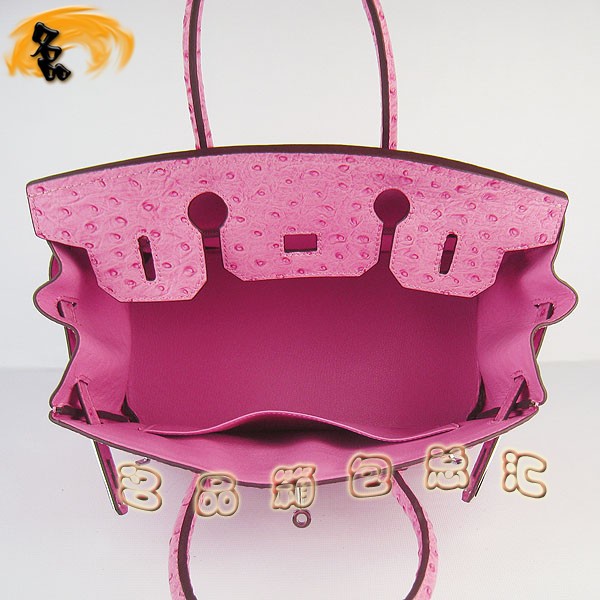 6088 愛馬仕女包 Hermes手提包 Hermes Birkin 鉑金包 鴕鳥紋(30) 桃紅色銀扣