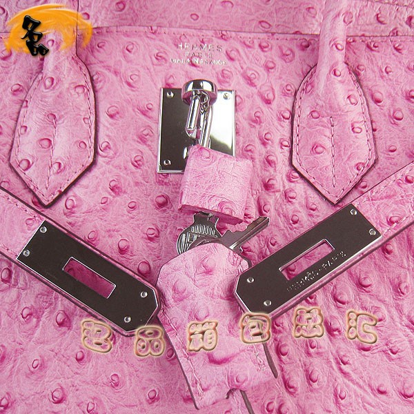 6088 愛馬仕女包 Hermes手提包 Hermes Birkin 鉑金包 鴕鳥紋(30) 桃紅色銀扣