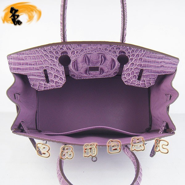 6088 Hermes手提包 Hermes Birkin 鉑金包 愛馬仕女包 鱷魚頭紋(30) 紫色銀扣