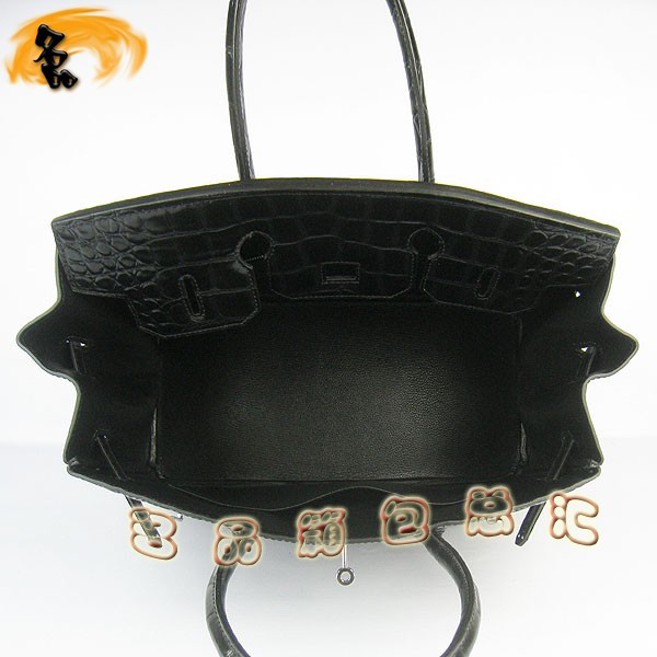 6089 Hermes手提包 Hermes Birkin 鉑金包 愛馬仕女包 鱷魚紋(35) 黑色銀扣
