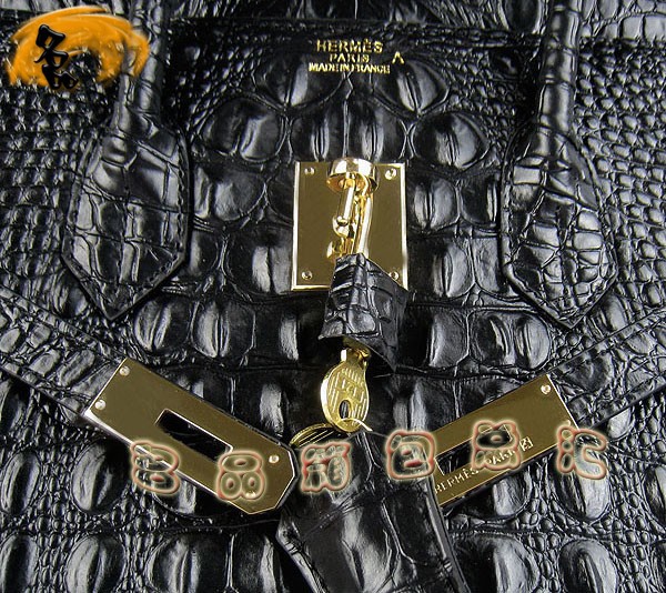 6089 愛馬仕女包 Hermes手提包 Hermes Birkin 鉑金包 鱷魚頭紋(35) 黑色金扣