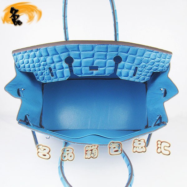 6089 愛馬仕女包 Hermes手提包 Hermes Birkin 鉑金包 鱷魚紋(35) 淺藍色銀扣