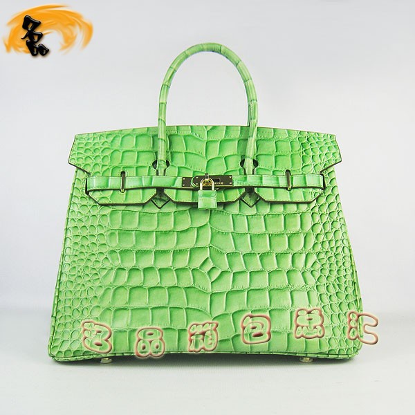 6089 Hermes Birkin 鉑金包愛馬仕女包 Hermes手提包 鱷魚紋(35) 綠色金扣