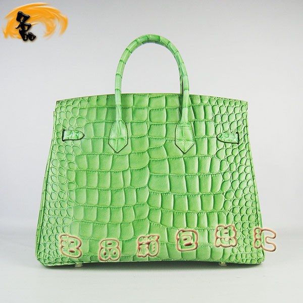 6089 Hermes Birkin 鉑金包愛馬仕女包 Hermes手提包 鱷魚紋(35) 綠色金扣