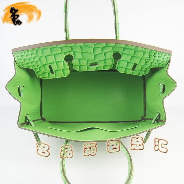 6089 Hermes Birkin 鉑金包愛馬仕女包 Hermes手提包 鱷魚紋(35) 綠色金扣