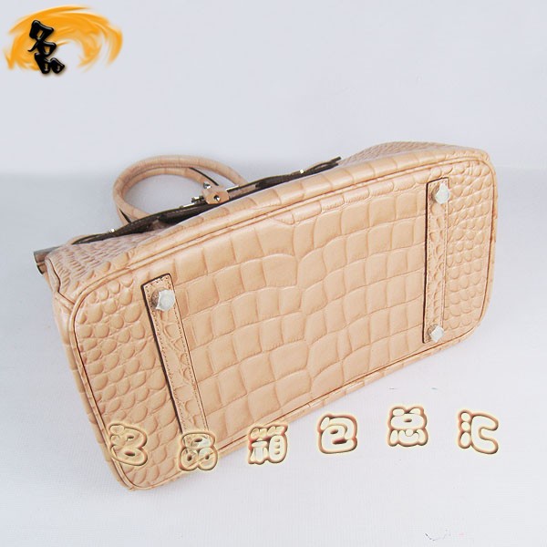 6089 愛馬仕女包 Hermes手提包 Hermes Birkin 鉑金包 鱷魚紋(35) 淺黃色銀扣