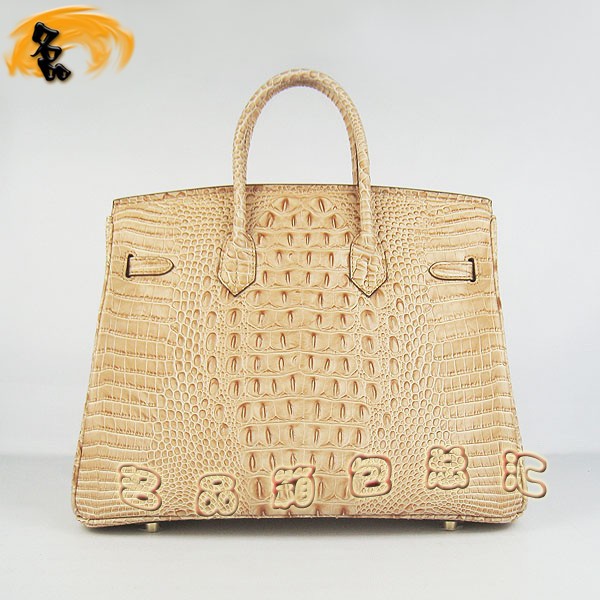 6089 愛馬仕女包 Hermes手提包 Hermes Birkin 鉑金包 鱷魚頭紋(35) 土黃色金扣