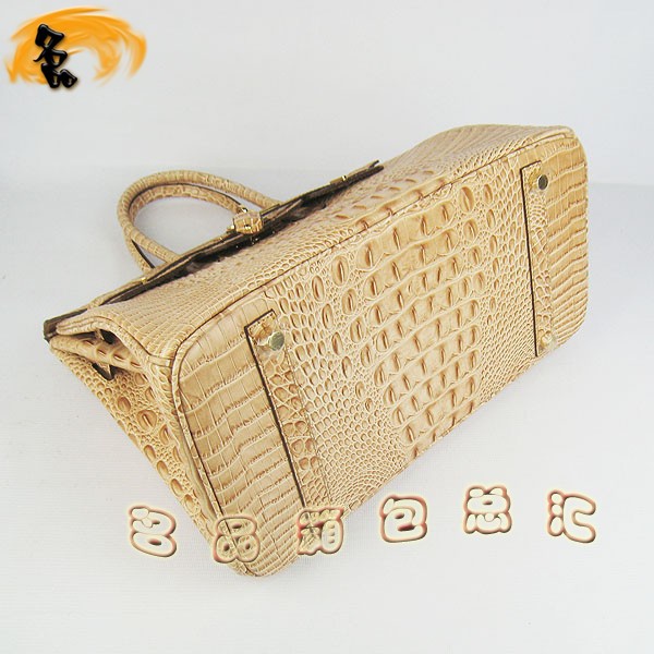 6089 愛馬仕女包 Hermes手提包 Hermes Birkin 鉑金包 鱷魚頭紋(35) 土黃色金扣