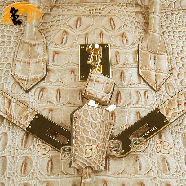 6089 愛馬仕女包 Hermes手提包 Hermes Birkin 鉑金包 鱷魚頭紋(35) 土黃色金扣