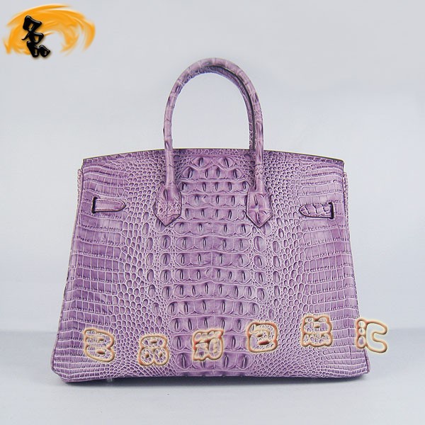 6089 愛馬仕女包 Hermes手提包 Hermes Birkin 鉑金包 鱷魚頭紋(35) 紫色銀扣
