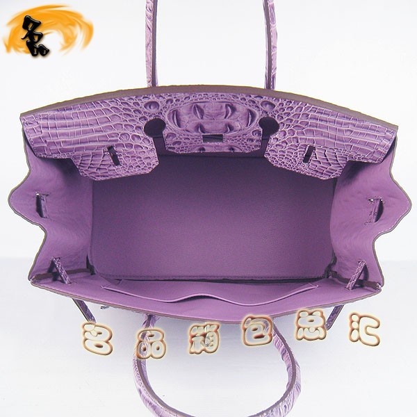6089 愛馬仕女包 Hermes手提包 Hermes Birkin 鉑金包 鱷魚頭紋(35) 紫色銀扣