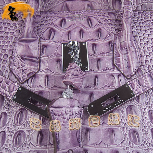 6089 愛馬仕女包 Hermes手提包 Hermes Birkin 鉑金包 鱷魚頭紋(35) 紫色銀扣