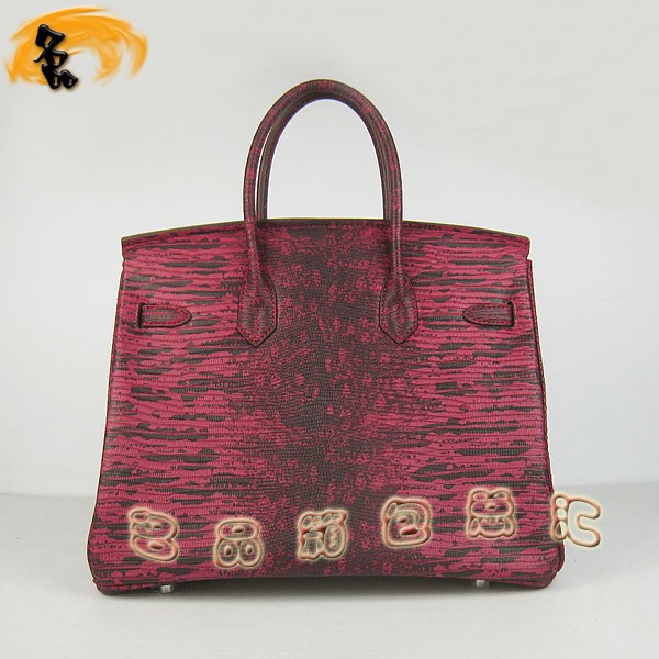 6089 Hermes Birkin 鉑金包 愛(ài)馬仕女包 Hermes手提包 蜥蜴紋(35) 紅色銀扣