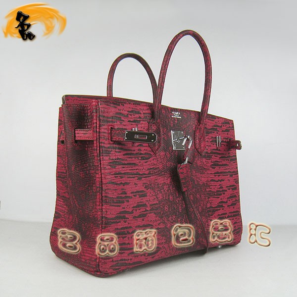 6089 Hermes Birkin 鉑金包 愛(ài)馬仕女包 Hermes手提包 蜥蜴紋(35) 紅色銀扣