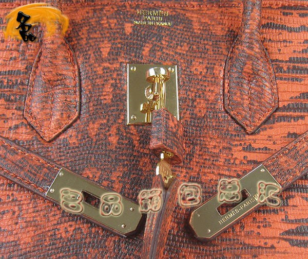 6089 Hermes手提包 Hermes Birkin 鉑金包 愛(ài)馬仕女包 蜥蜴紋(35) 橙色金扣