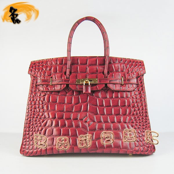 6089 Hermes手提包 Hermes Birkin 鉑金包 愛馬仕女包 鱷魚紋(35) 大紅色金扣