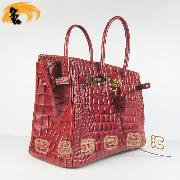 6089 Hermes手提包 Hermes Birkin 鉑金包 愛馬仕女包 鱷魚紋(35) 大紅色金扣