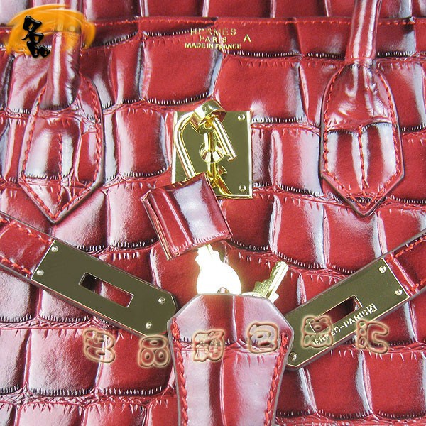 6089 Hermes手提包 Hermes Birkin 鉑金包 愛馬仕女包 鱷魚紋(35) 大紅色金扣