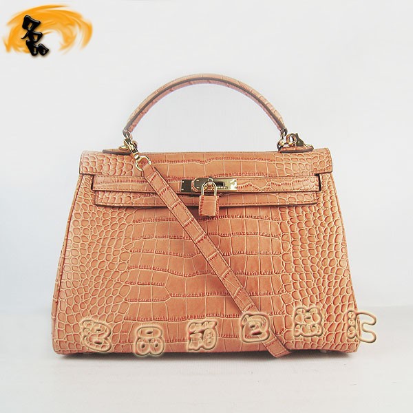 6108 愛馬仕凱莉包 Hermes女包 手提包 愛馬仕斜挎包 Hermes Kelly Bag 鱷魚紋 橙色金扣