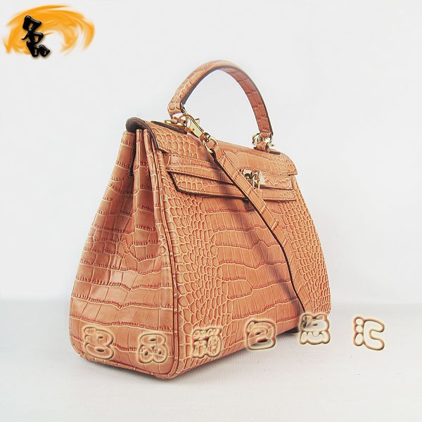 6108 愛馬仕凱莉包 Hermes女包 手提包 愛馬仕斜挎包 Hermes Kelly Bag 鱷魚紋 橙色金扣